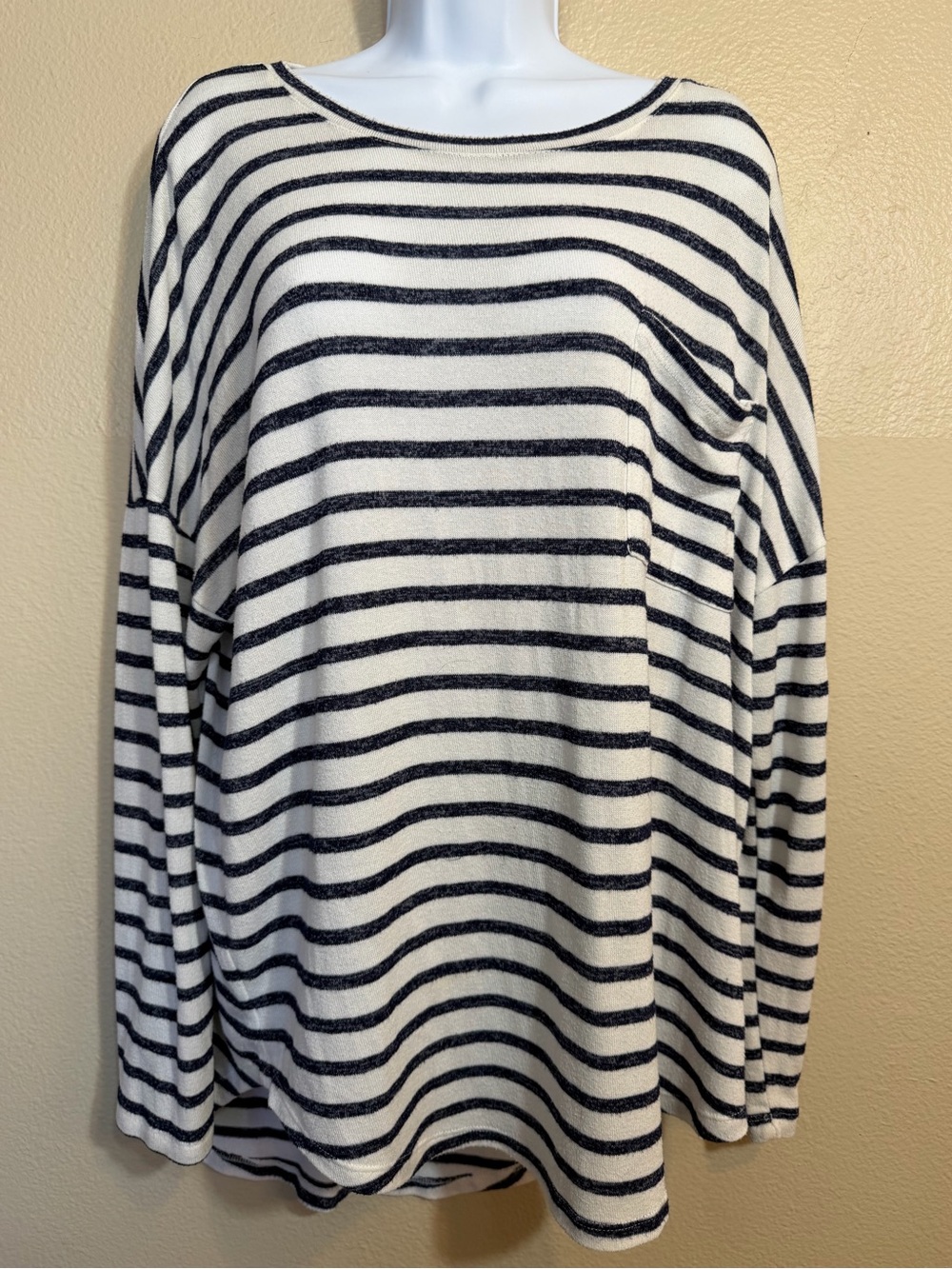 Long-Sleeve Mariner Loose Striped Boat-Neck Tee navy white L o